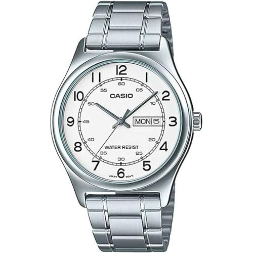 Casio MTP-V006D-7B2 Men's Stainless Steel Easy Reader White Dial Day Date Analog Dress Watch