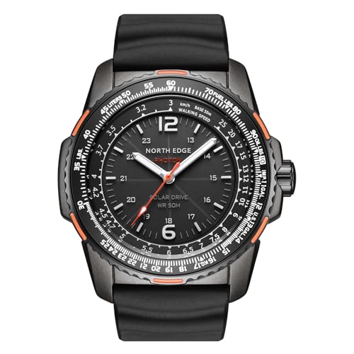 AREXTN Photon Solar Powered Pilot Watch for Men, Military Sport Watch, 5ATM/164FT Waterproof, Luminous Hands, Rotating Bezel, Silicone Strap