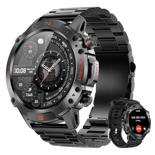 WalkerFit Rugged Smart Watch for Men, 1.43" AMOLED 5ATM Waterproof, 2 Bands
