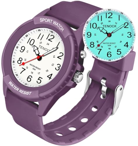 TENOCK Waterproof Nurse Watch for Medical Professionals Students Women Men, Night Light, 12/24 Hour Military Time Easy to Read Dial, Second Hand Watch for Nursing Day Gifts (Dark Purple)